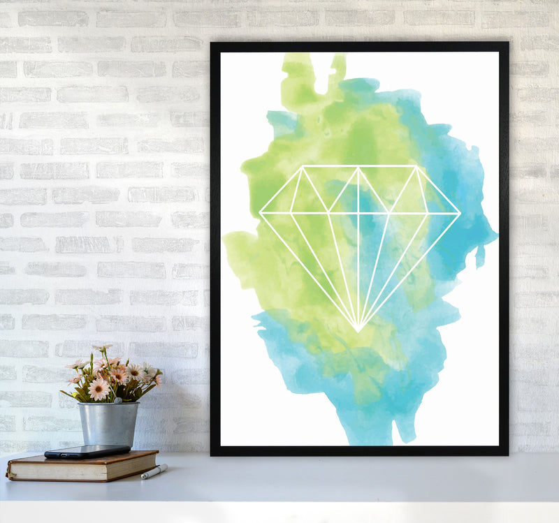 Geo Diamond Turquoise Multi Watercolour Modern Print A1 White Frame