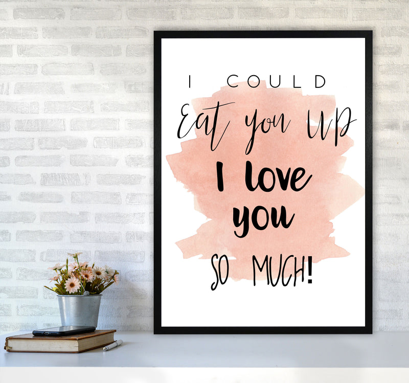 Eat You Up Peach Watercolour Modern Print A1 White Frame