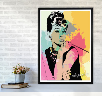 Audrey Hepburn In Colour Modern Print A1 White Frame