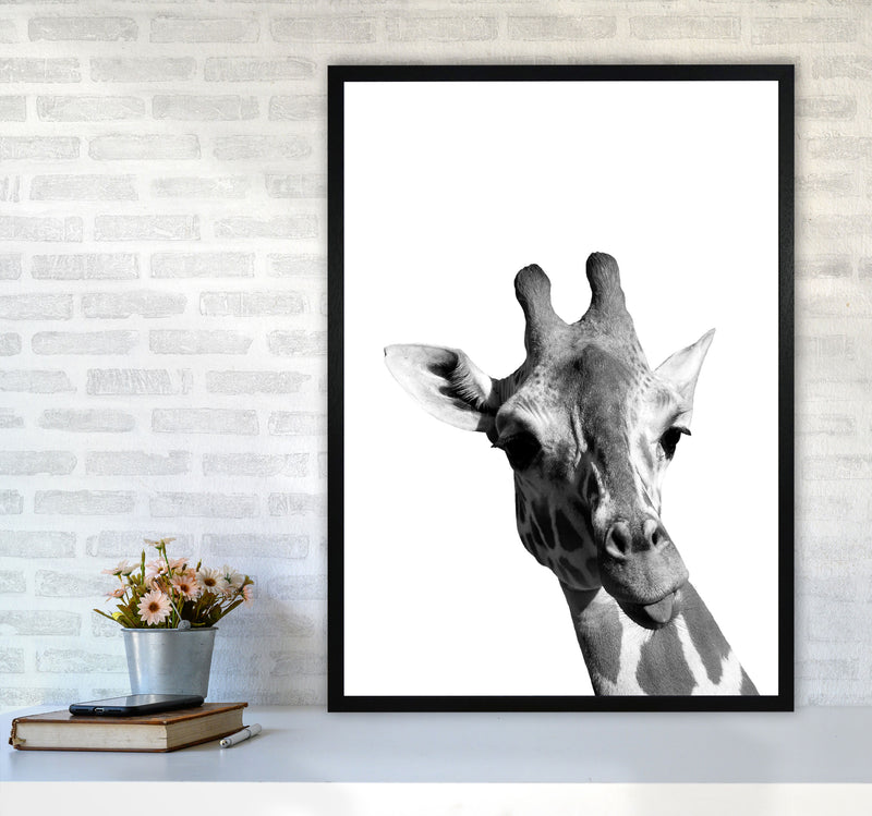 Black And White Giraffe Modern Print Animal Art Print A1 White Frame