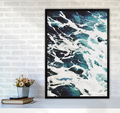 Blue White Water Modern Print, Framed Botanical & Nature Art Print A1 White Frame