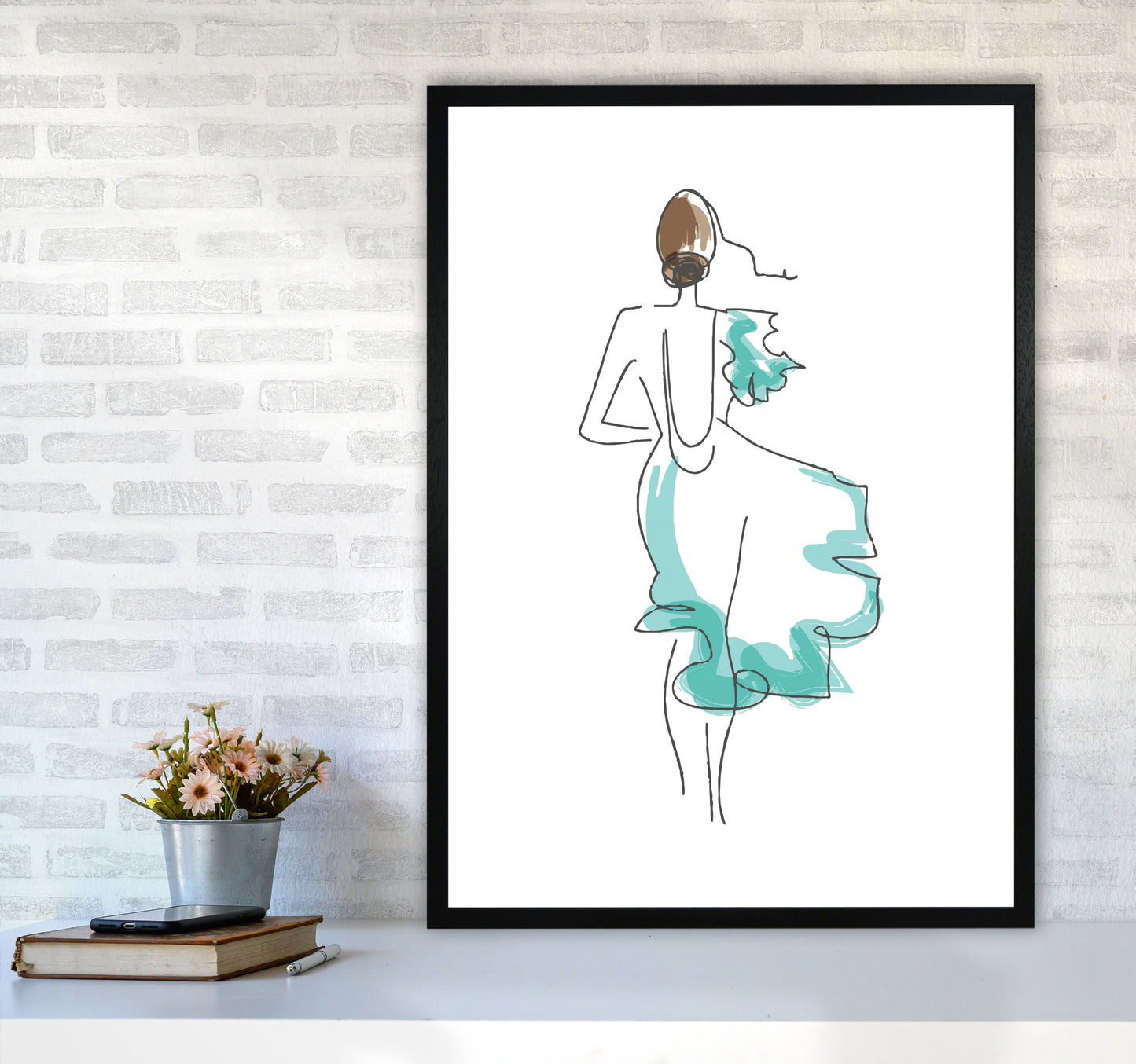 Fashion Line Drawing Modern Print A1 White Frame