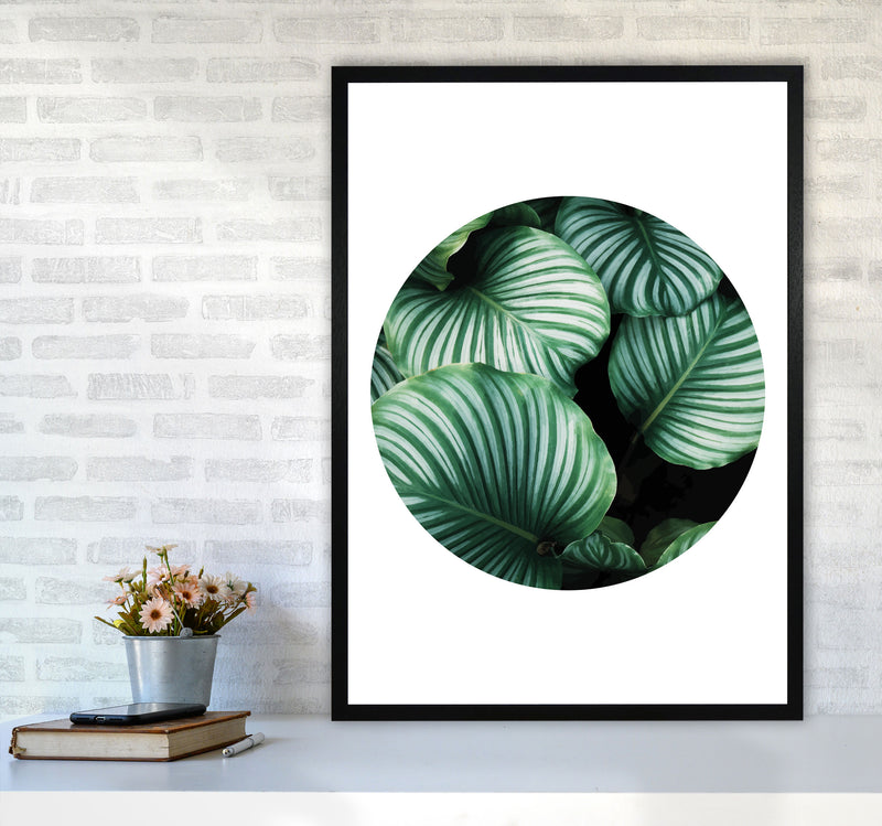 Green Leaves Circle Modern Print, Framed Botanical & Nature Art Print A1 White Frame