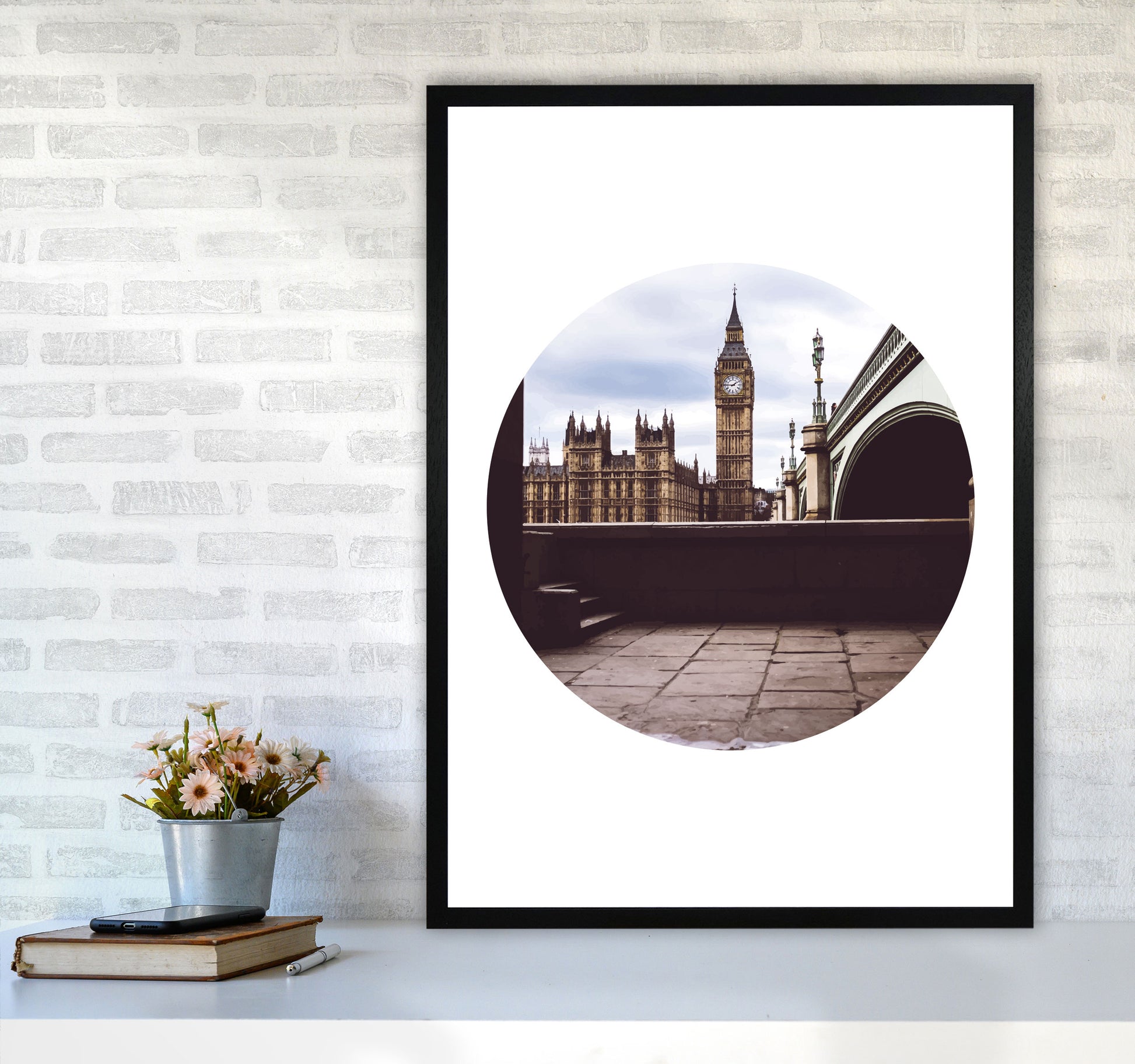 London Big Ben Modern Art Print, Framed Wall Art A1 White Frame