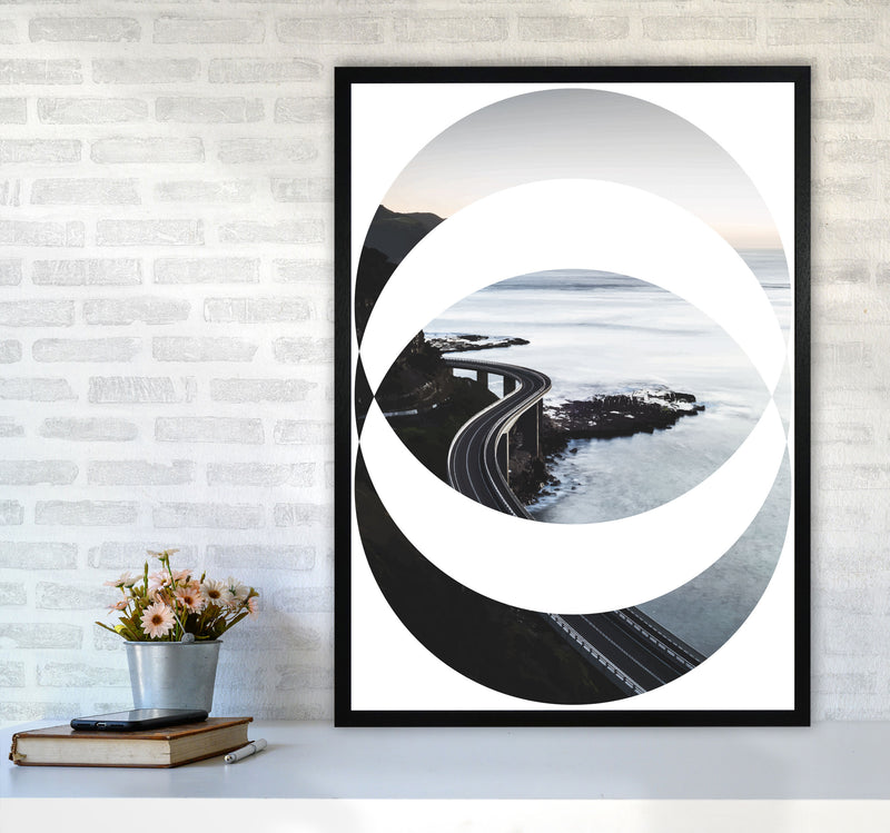 Black Road Oval Modern Print, Framed Botanical & Nature Art Print A1 White Frame