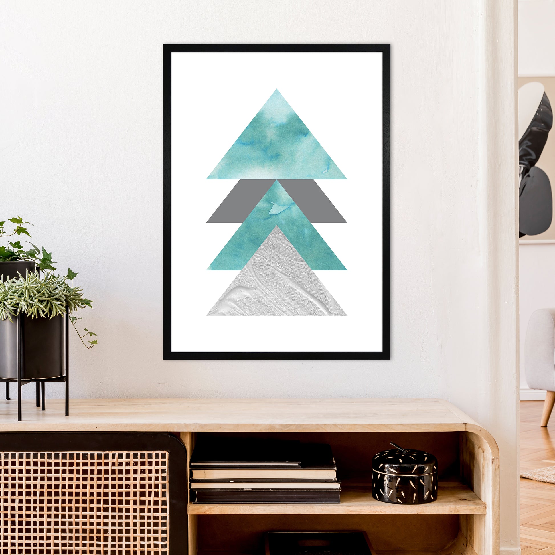 Marble Teal And Silver 2 Art Print by Pixy Paper A1 White Frame