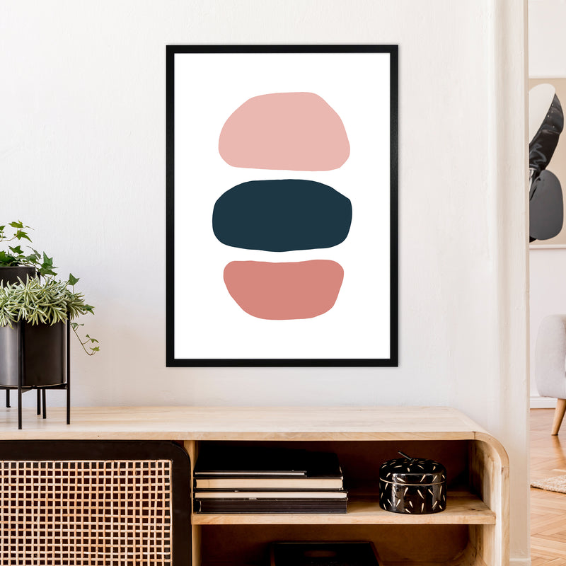 Pink And Navy Abstract Stones 1 Art Print by Pixy Paper A1 White Frame