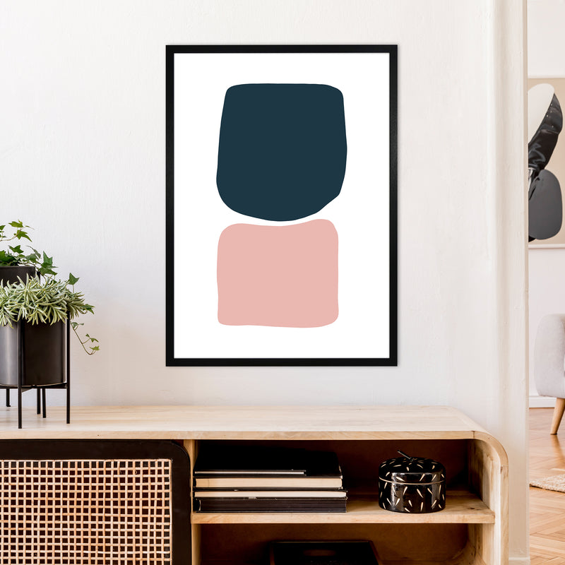Pink And Navy Abstract Stones 2 Art Print by Pixy Paper A1 White Frame