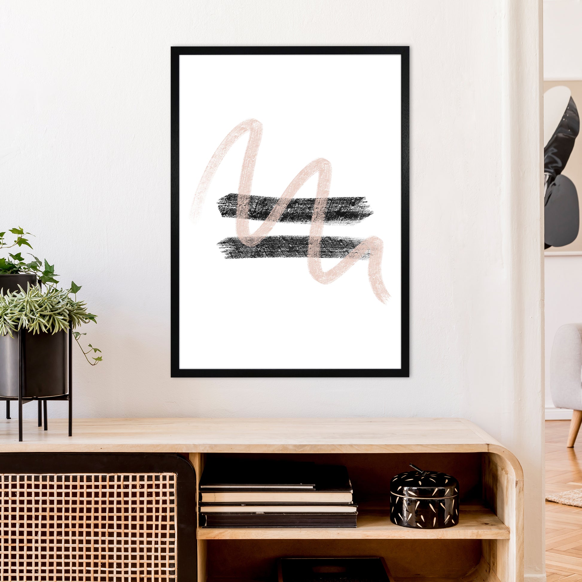 Dalia Chalk Pink And Black Line Contrast  Art Print by Pixy Paper A1 White Frame