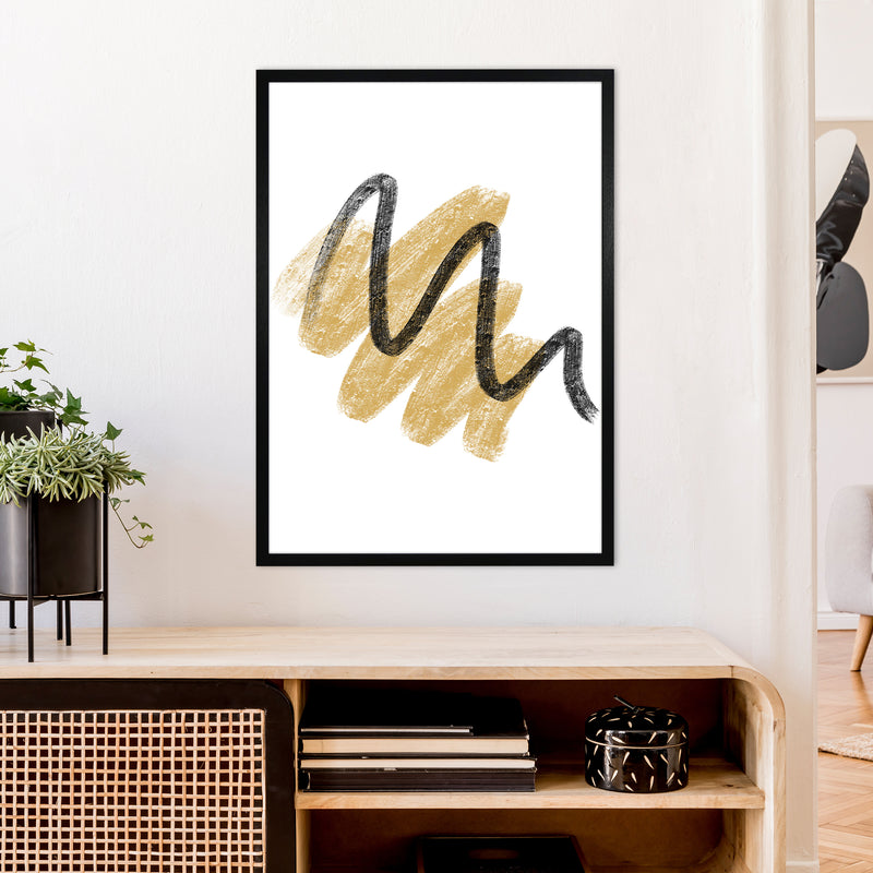 Dalia Chalk Gold And Black Scribbles  Art Print by Pixy Paper A1 White Frame