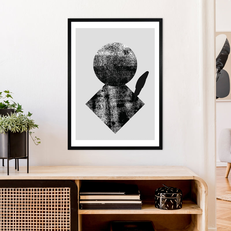 Graffiti Black And Grey Circle Leaf  Art Print by Pixy Paper A1 White Frame