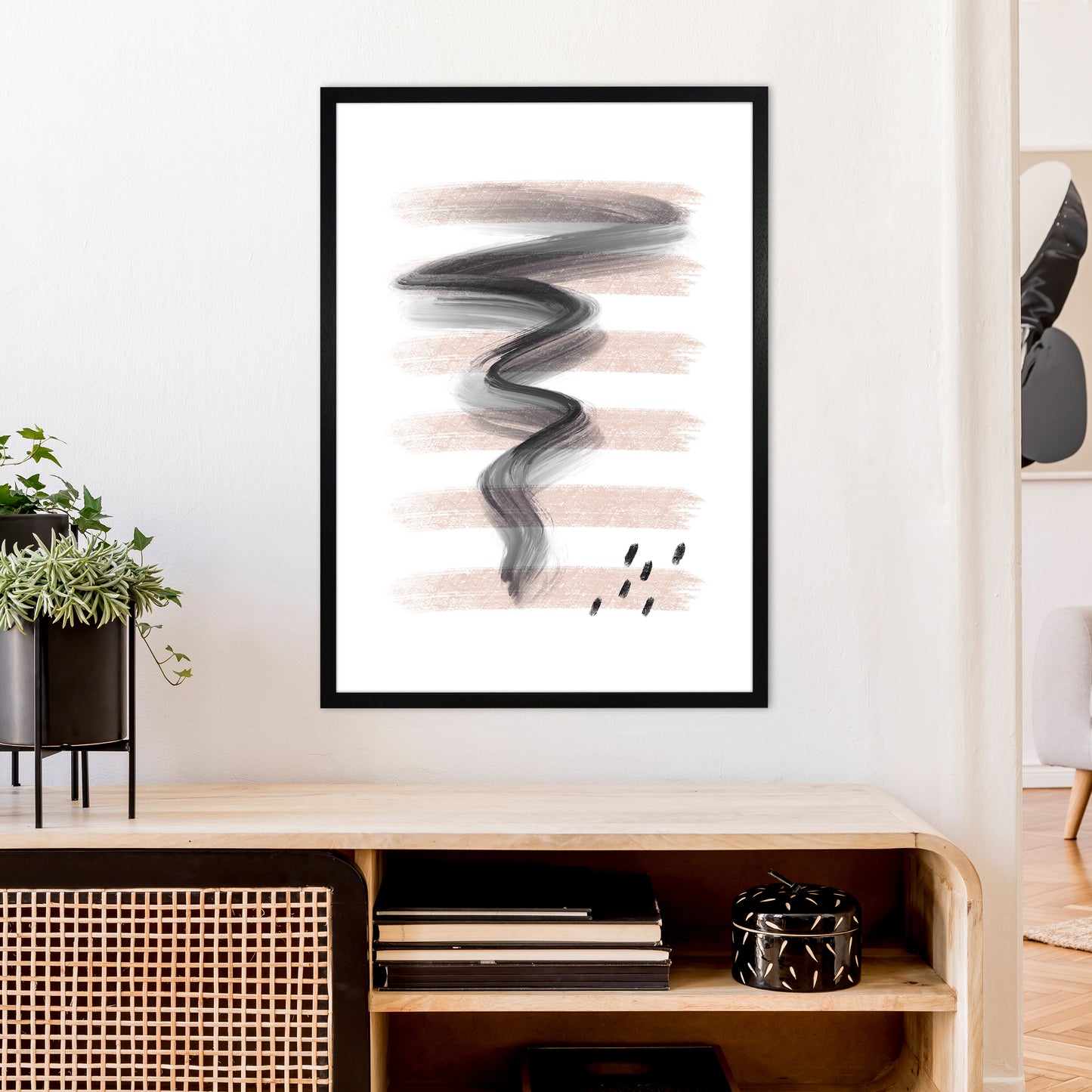Dalia Chalk Pink Lines Black Storm  Art Print by Pixy Paper A1 White Frame