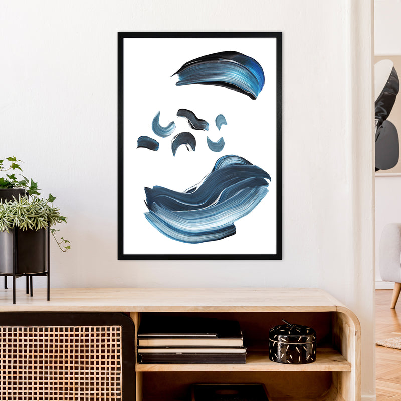 Dark Blue And Grey Paint Strokes  Art Print by Pixy Paper A1 White Frame