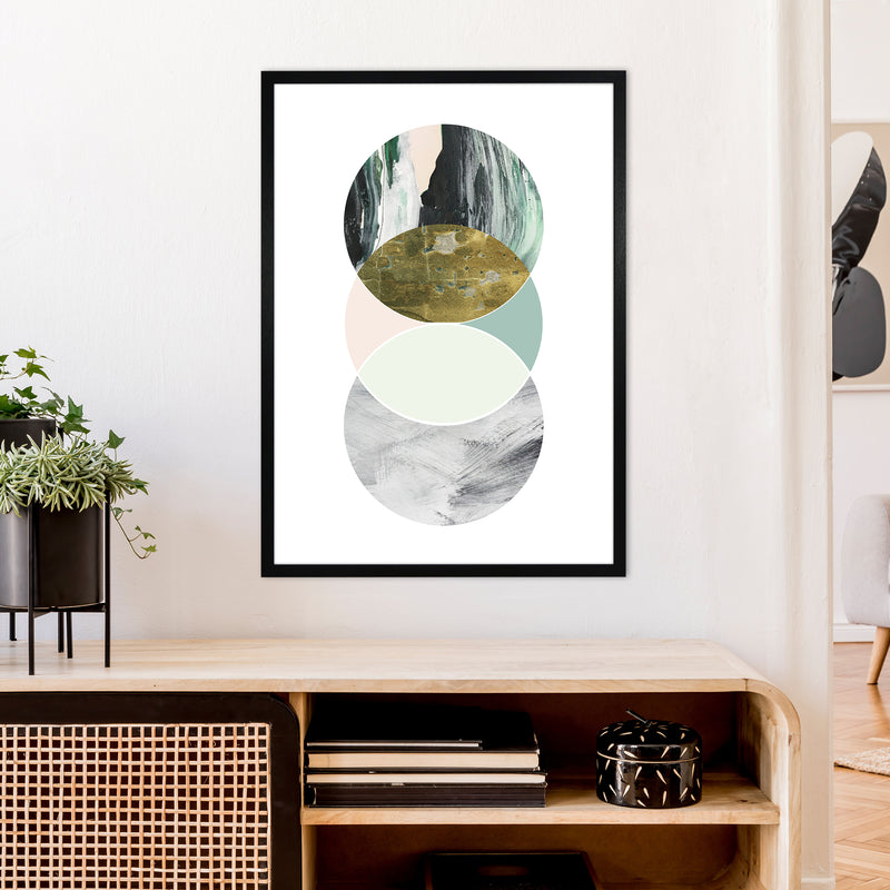 Green Marble Circles Abstract  Art Print by Pixy Paper A1 White Frame