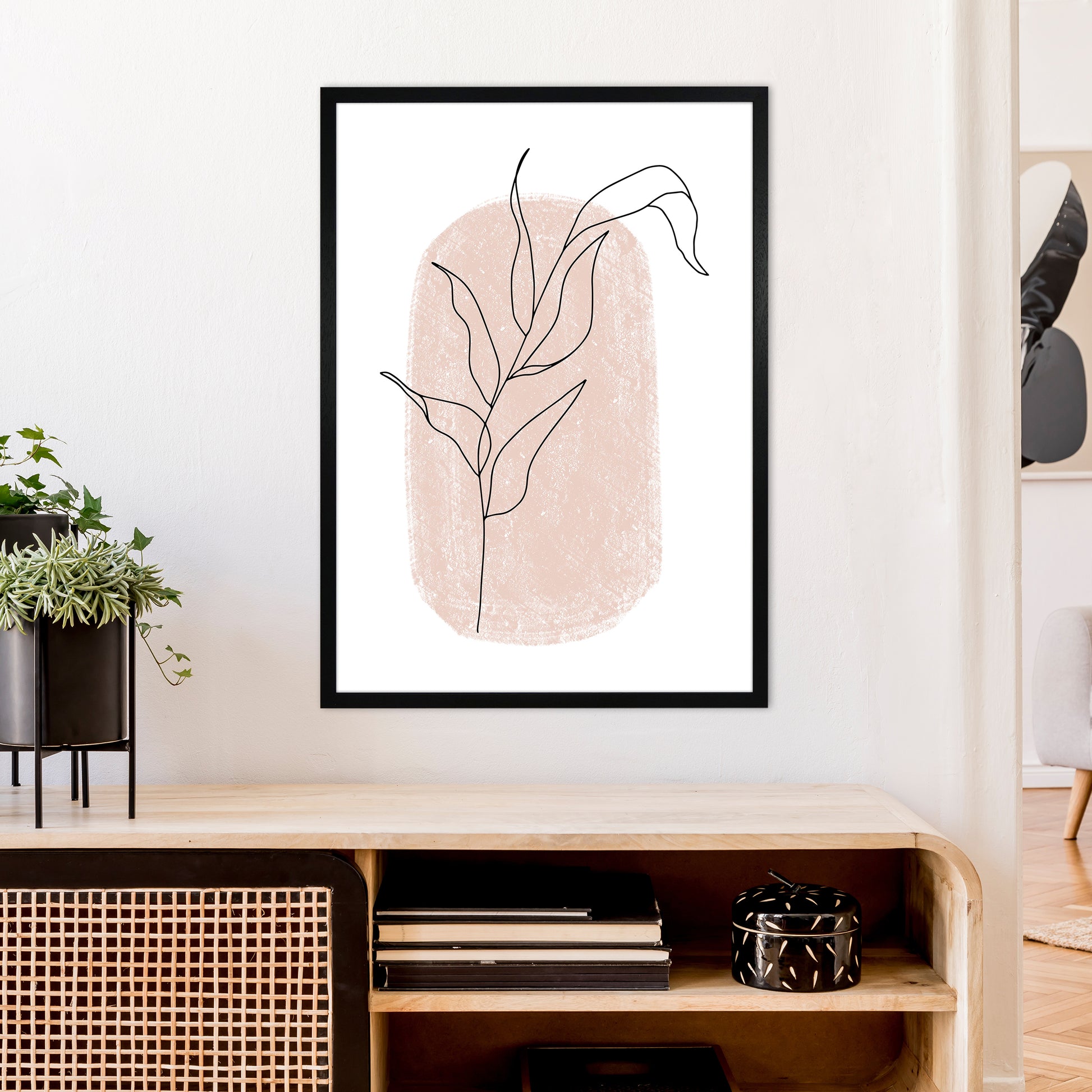 Dalia Chalk Pink Floral Leaf  Art Print by Pixy Paper A1 White Frame