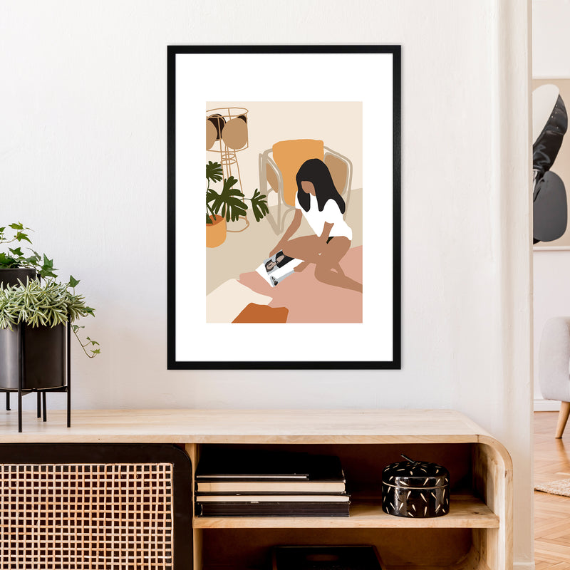 Mica Girl With Magazine N4  Art Print by Pixy Paper A1 White Frame