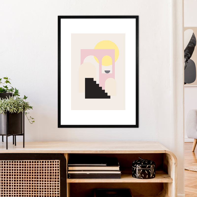 Mila Pink Stairs To Sun N6  Art Print by Pixy Paper A1 White Frame
