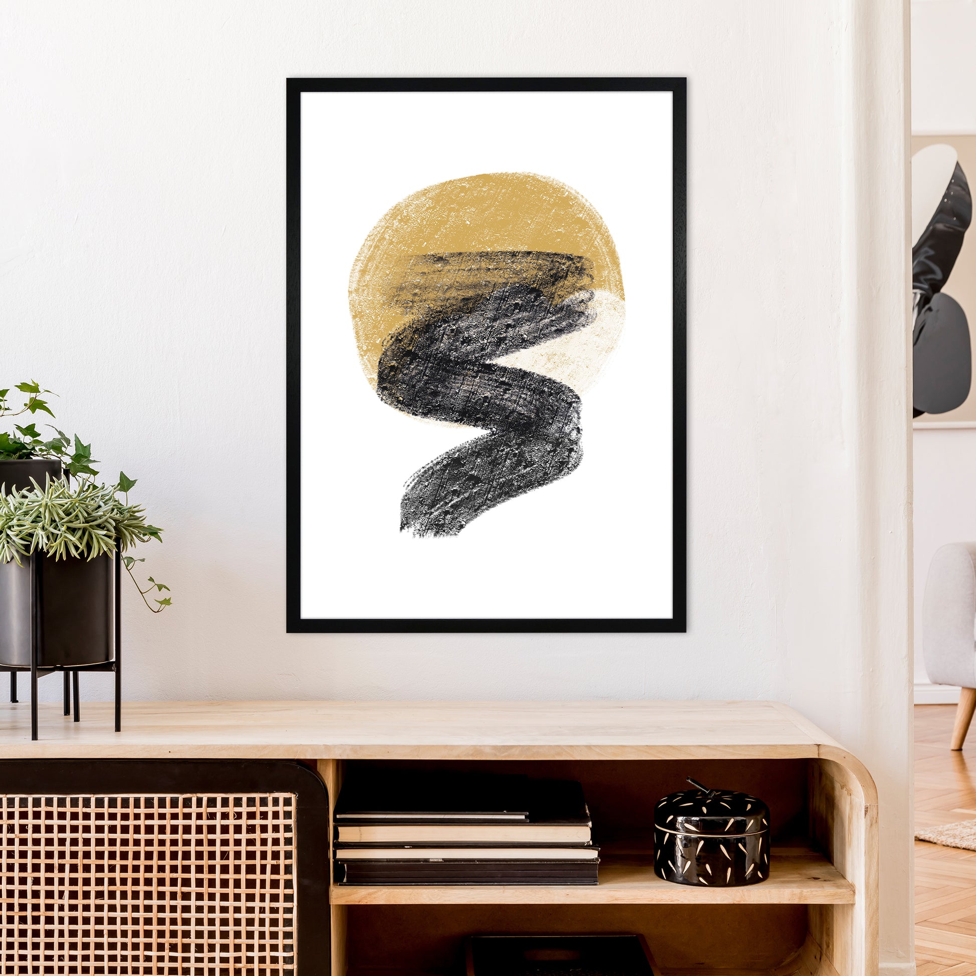 Dalia Chalk Gold Moon Zig  Art Print by Pixy Paper A1 White Frame