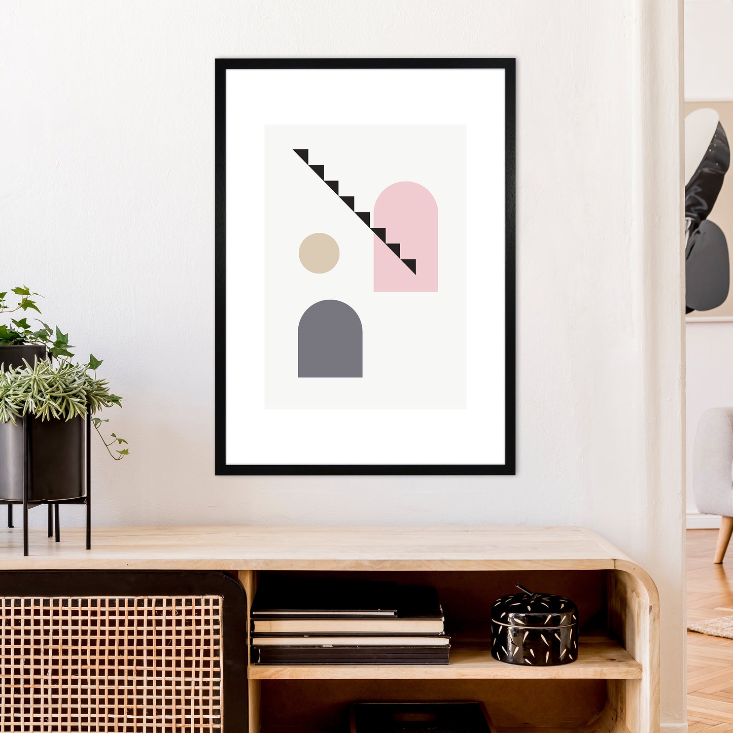 Mila Pink Stairs Left N4  Art Print by Pixy Paper A1 White Frame