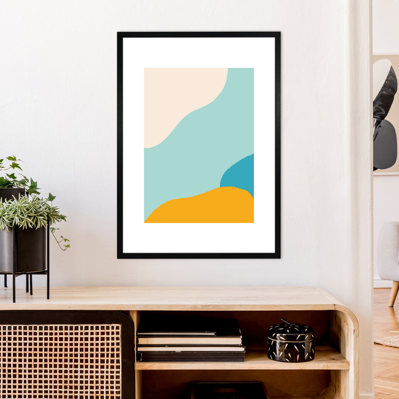 Mita Teal Abstract N18  Art Print by Pixy Paper A1 White Frame