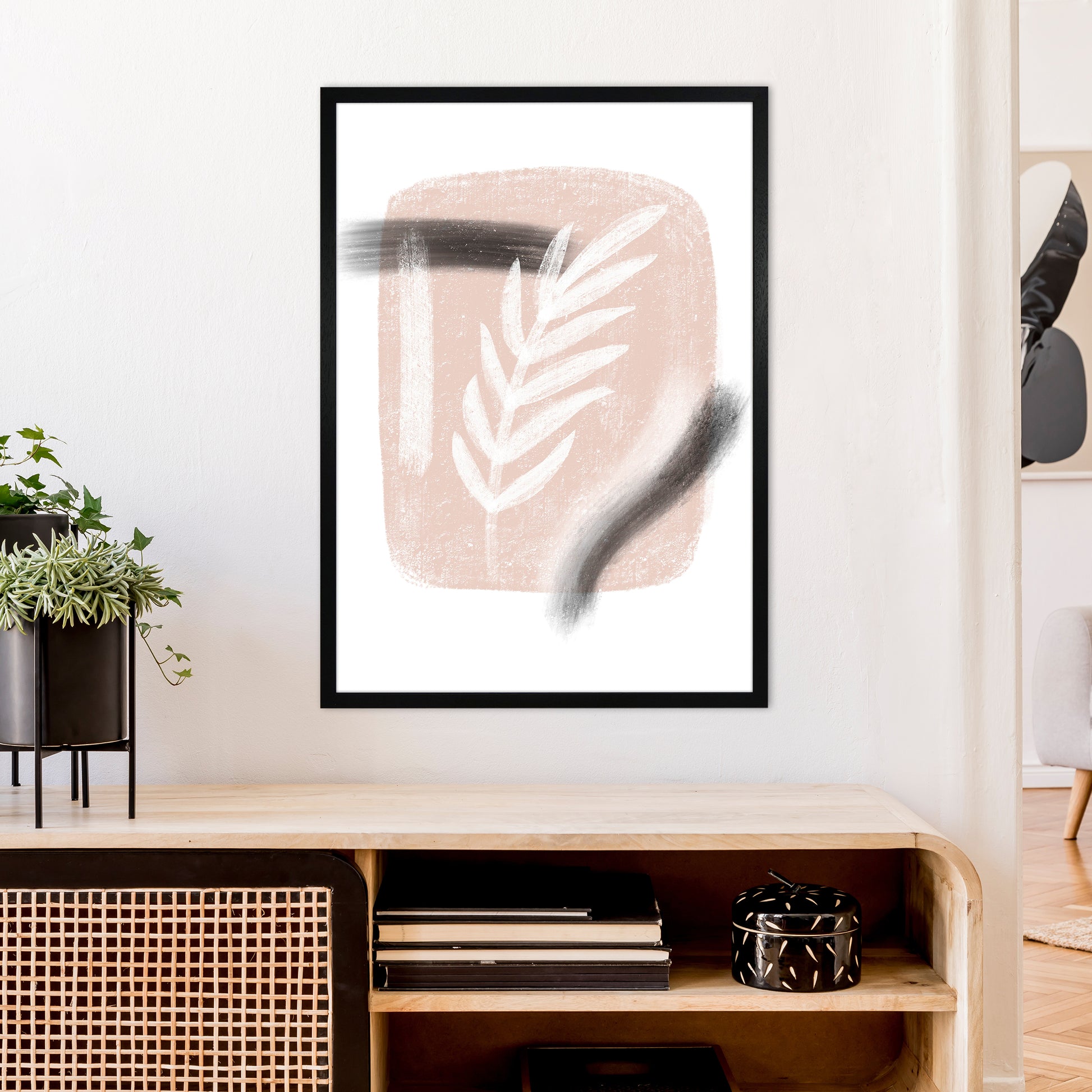 Dalia Chalk White Leaf  Art Print by Pixy Paper A1 White Frame