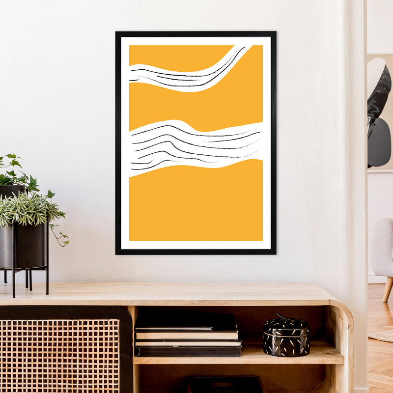 Yellow Lines Neon Funk  Art Print by Pixy Paper A1 White Frame