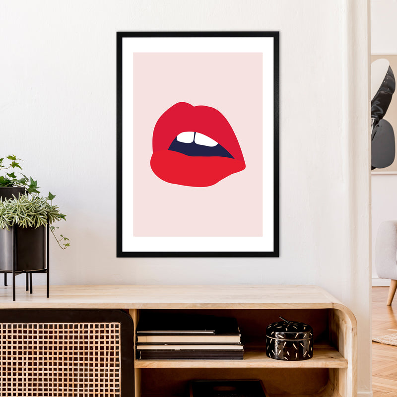 Red Lips Salmon Back  Art Print by Pixy Paper A1 White Frame
