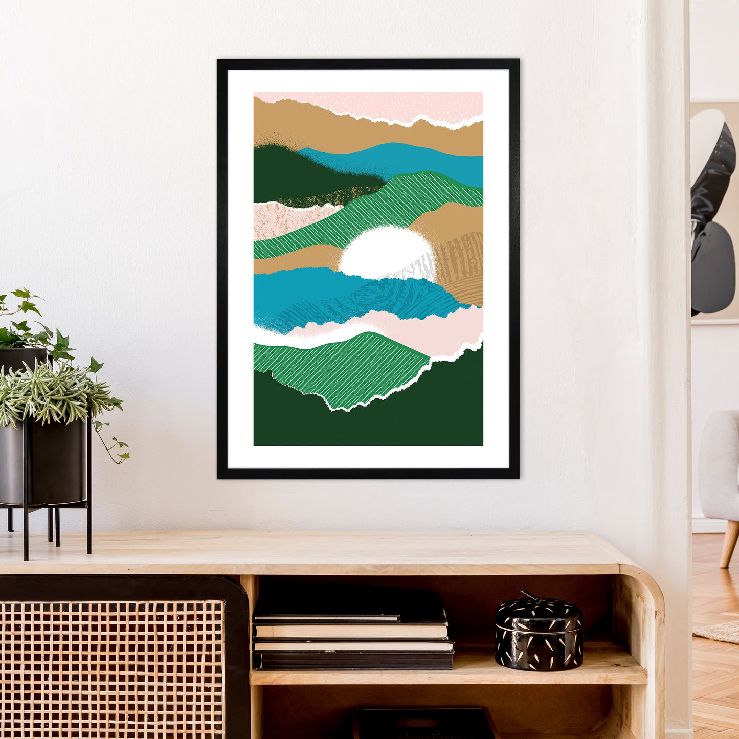 Sun Rising Jungle Abstract  Art Print by Pixy Paper A1 White Frame