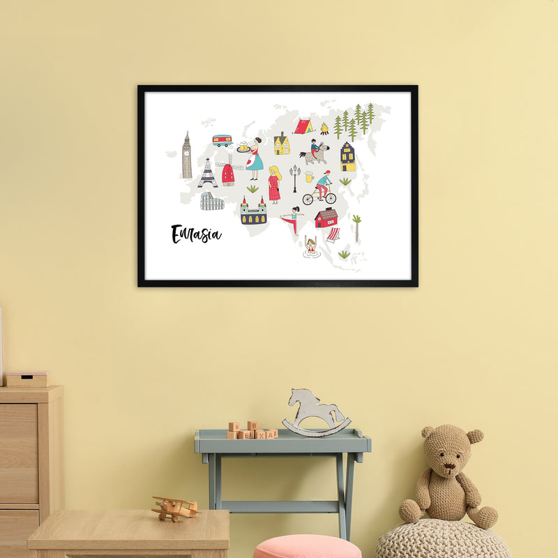 Eurasia Map  Art Print by Pixy Paper A1 White Frame