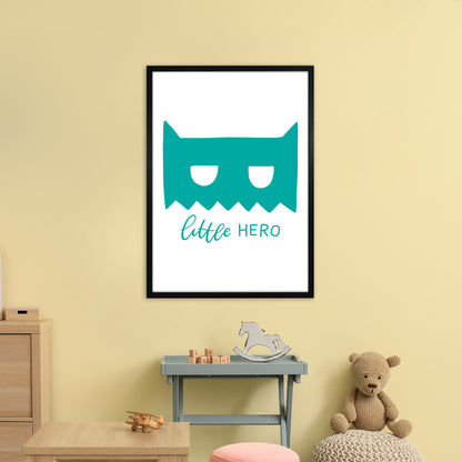 Little Hero Mask Teal Super Scandi  Art Print by Pixy Paper A1 White Frame