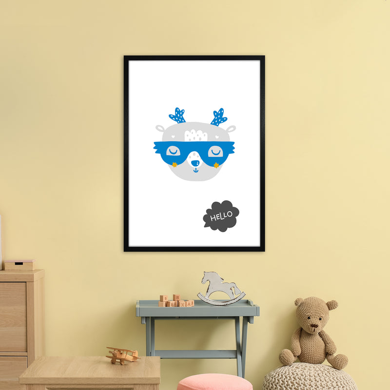 Hello Animal Blue Super Scandi  Art Print by Pixy Paper A1 White Frame