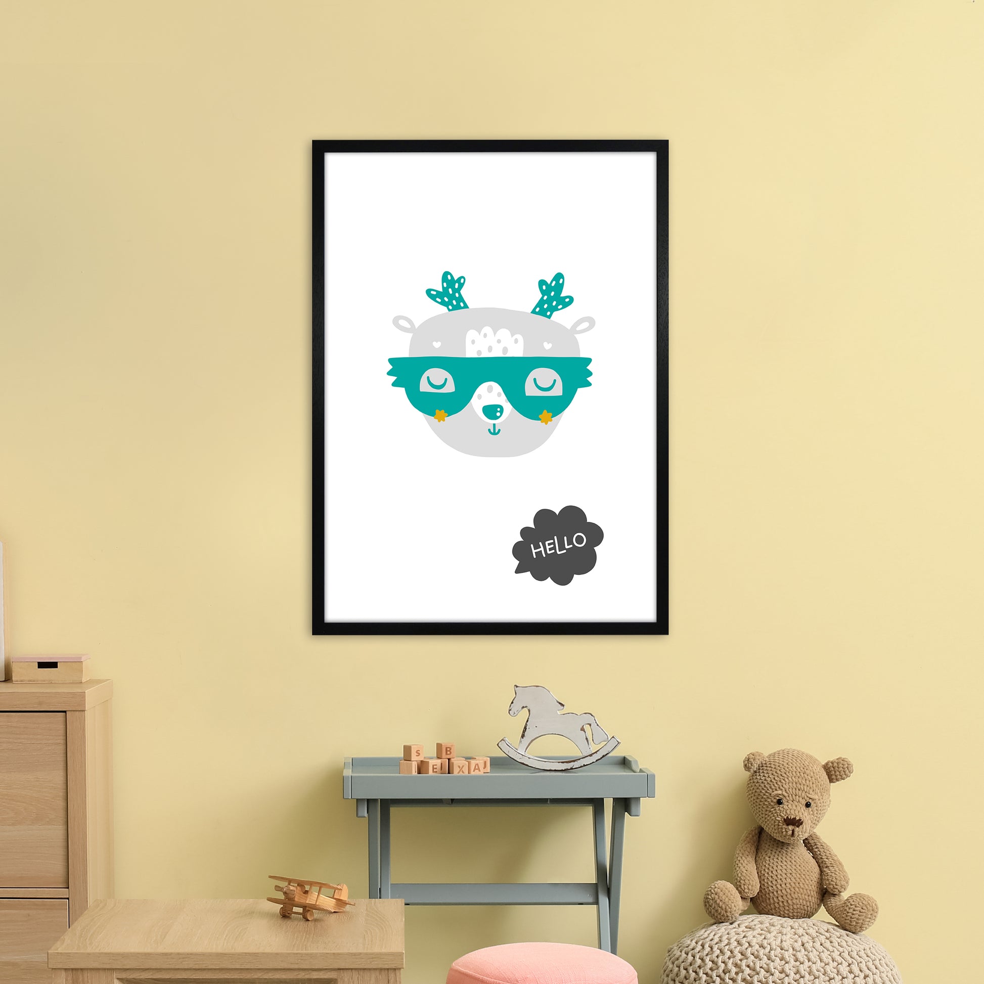 Hello Animal Teal Super Scandi  Art Print by Pixy Paper A1 White Frame