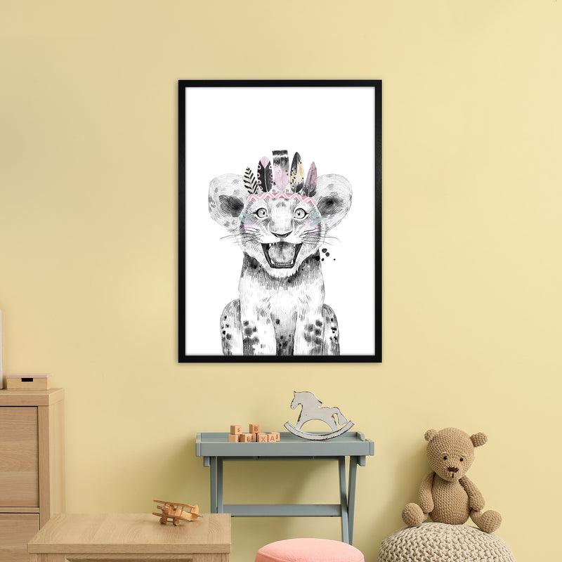 Safari Babies Tiger Feathers  Art Print by Pixy Paper A1 White Frame