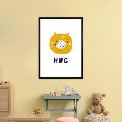 Fox Hug Navy Super Scandi  Art Print by Pixy Paper A1 White Frame