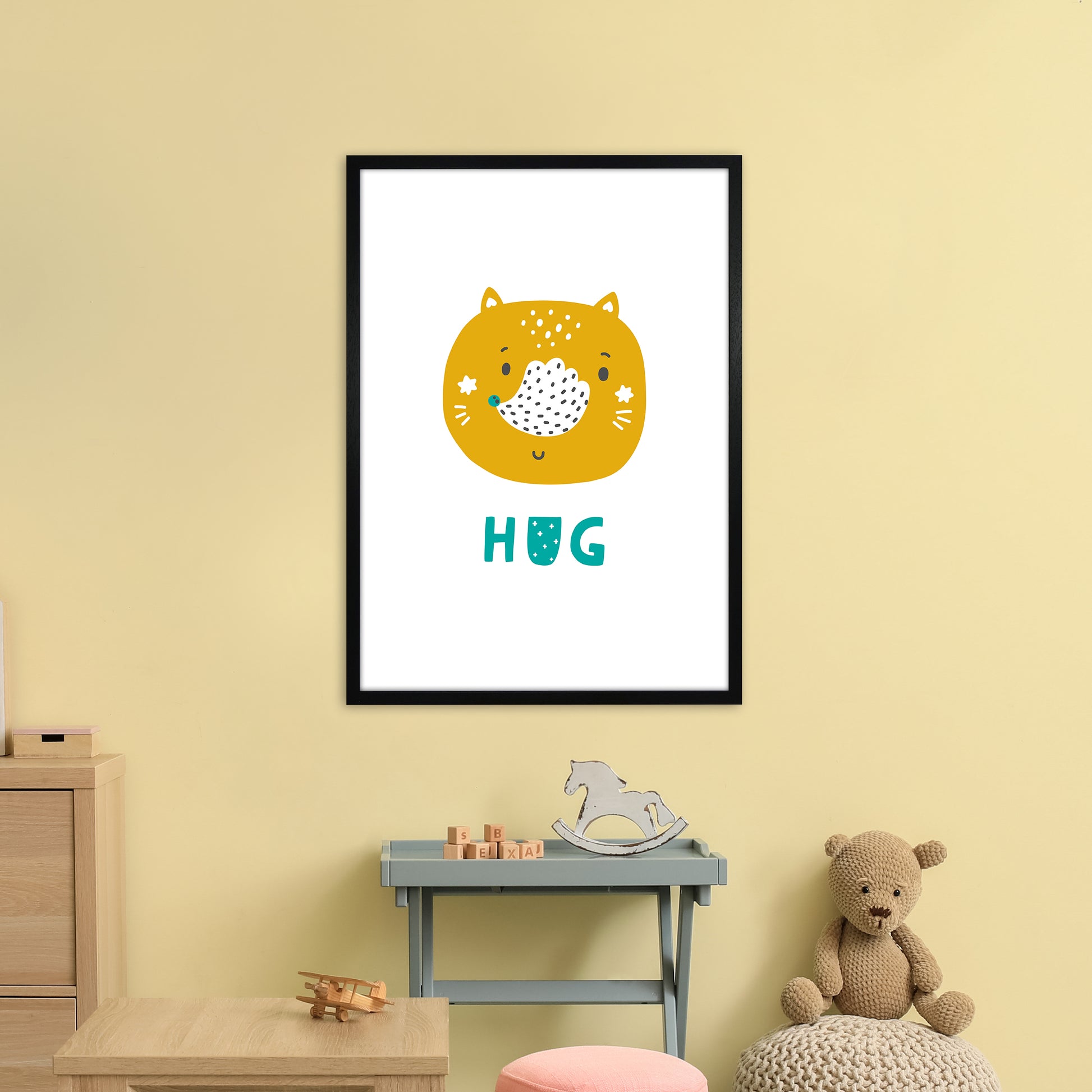 Fox Hug Teal Super Scandi  Art Print by Pixy Paper A1 White Frame