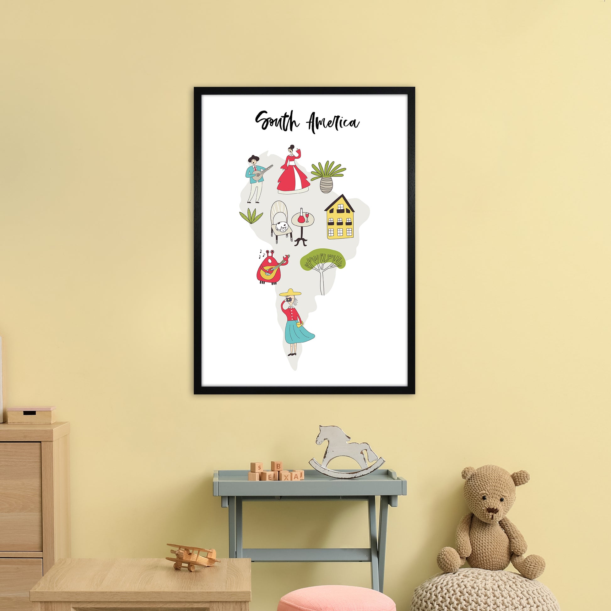 South America Map  Art Print by Pixy Paper A1 White Frame