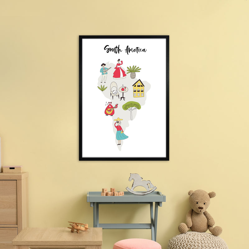 South America Map  Art Print by Pixy Paper A1 White Frame