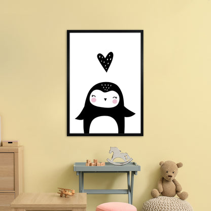 Penguin With Heart  Art Print by Pixy Paper A1 White Frame