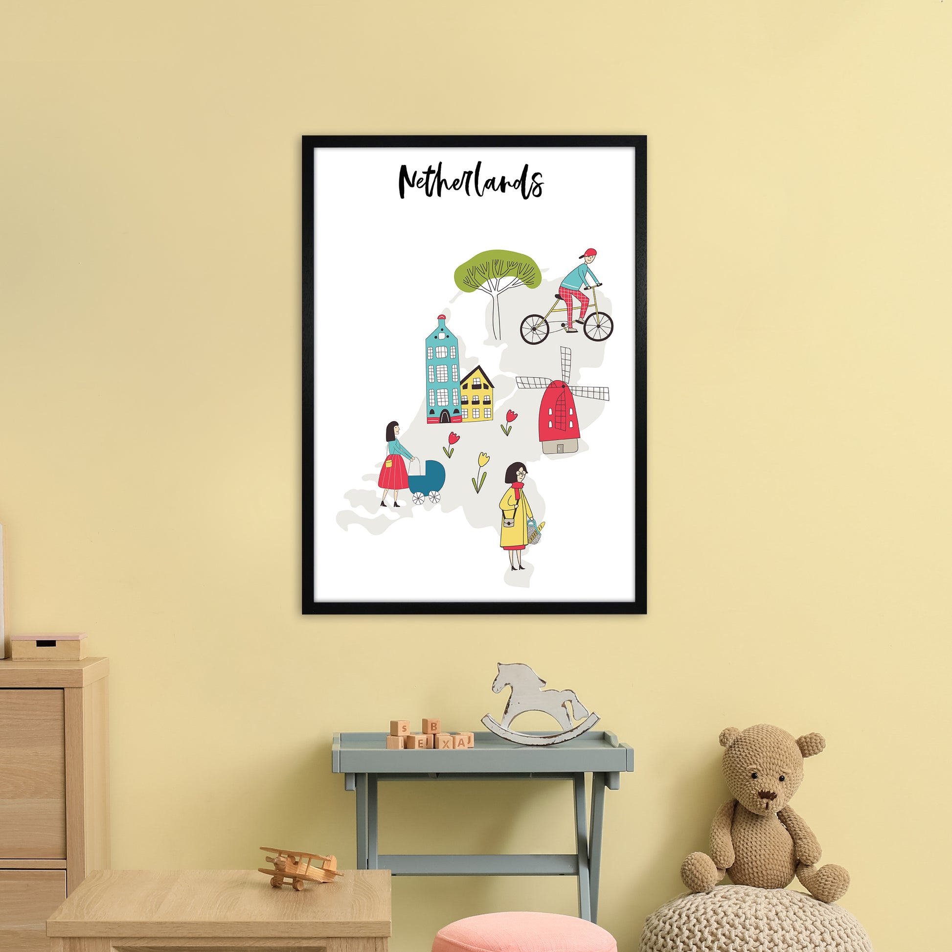 Netherlands Map  Art Print by Pixy Paper A1 White Frame