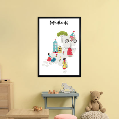 Netherlands Map  Art Print by Pixy Paper A1 White Frame