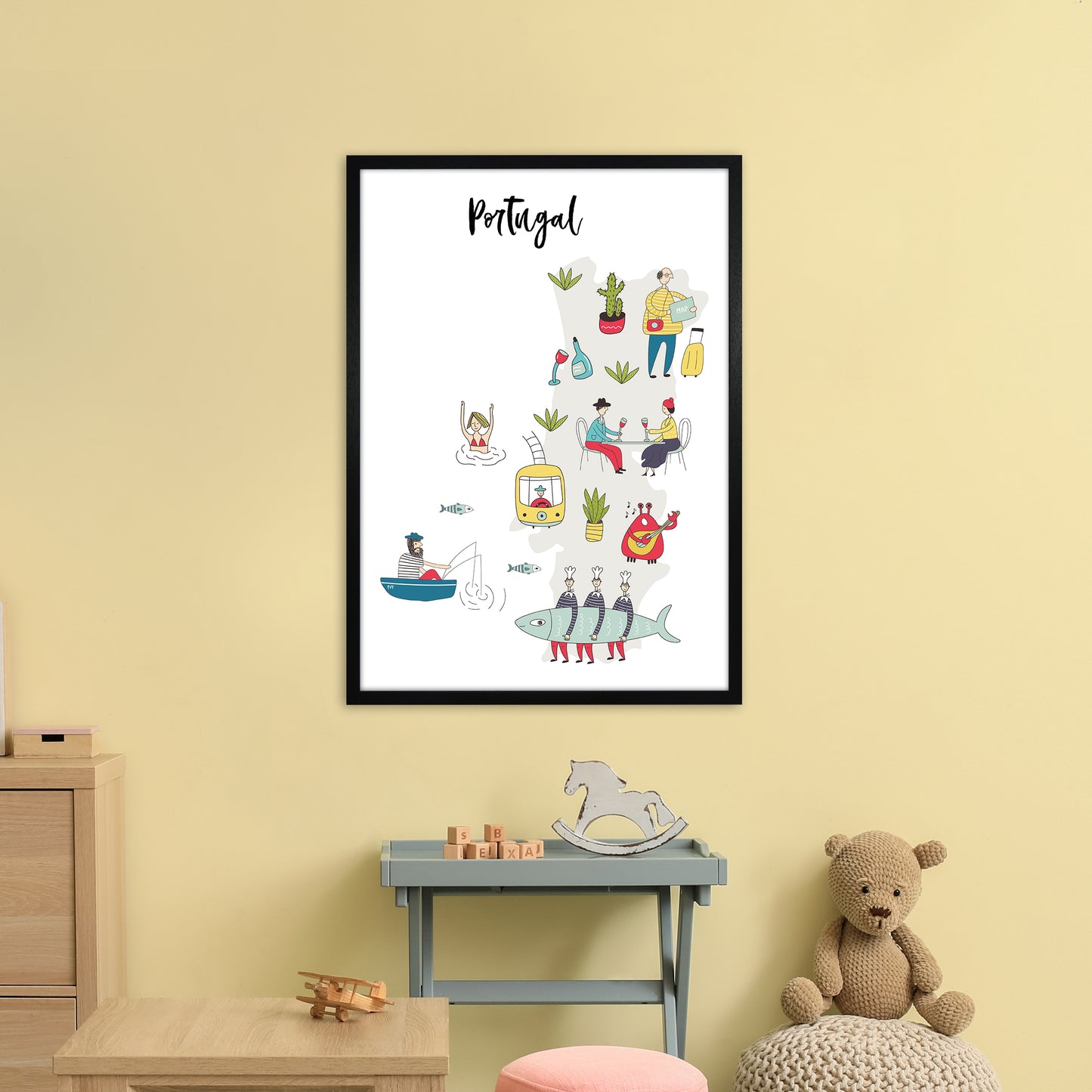 Portugal Map  Art Print by Pixy Paper A1 White Frame