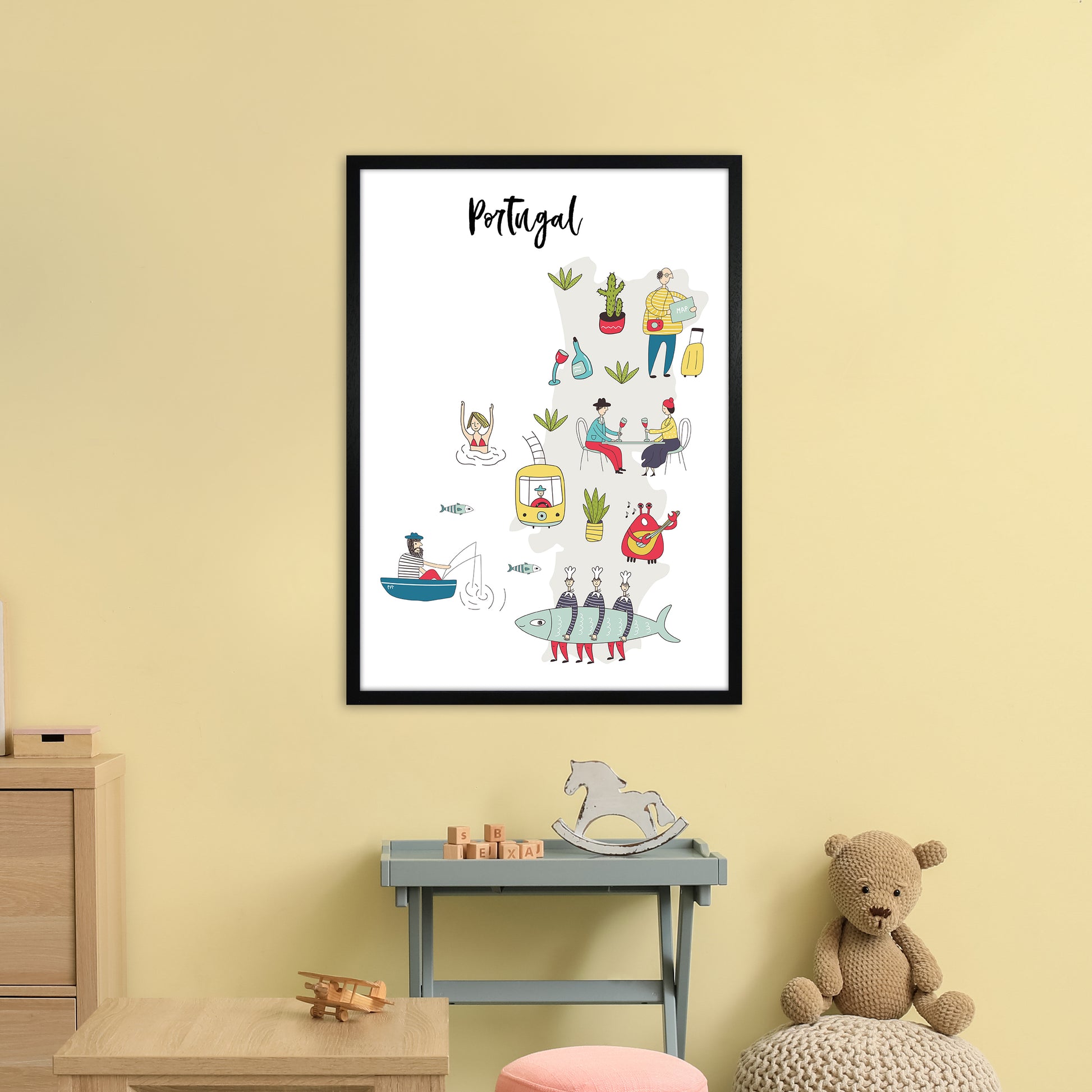 Portugal Map  Art Print by Pixy Paper A1 White Frame