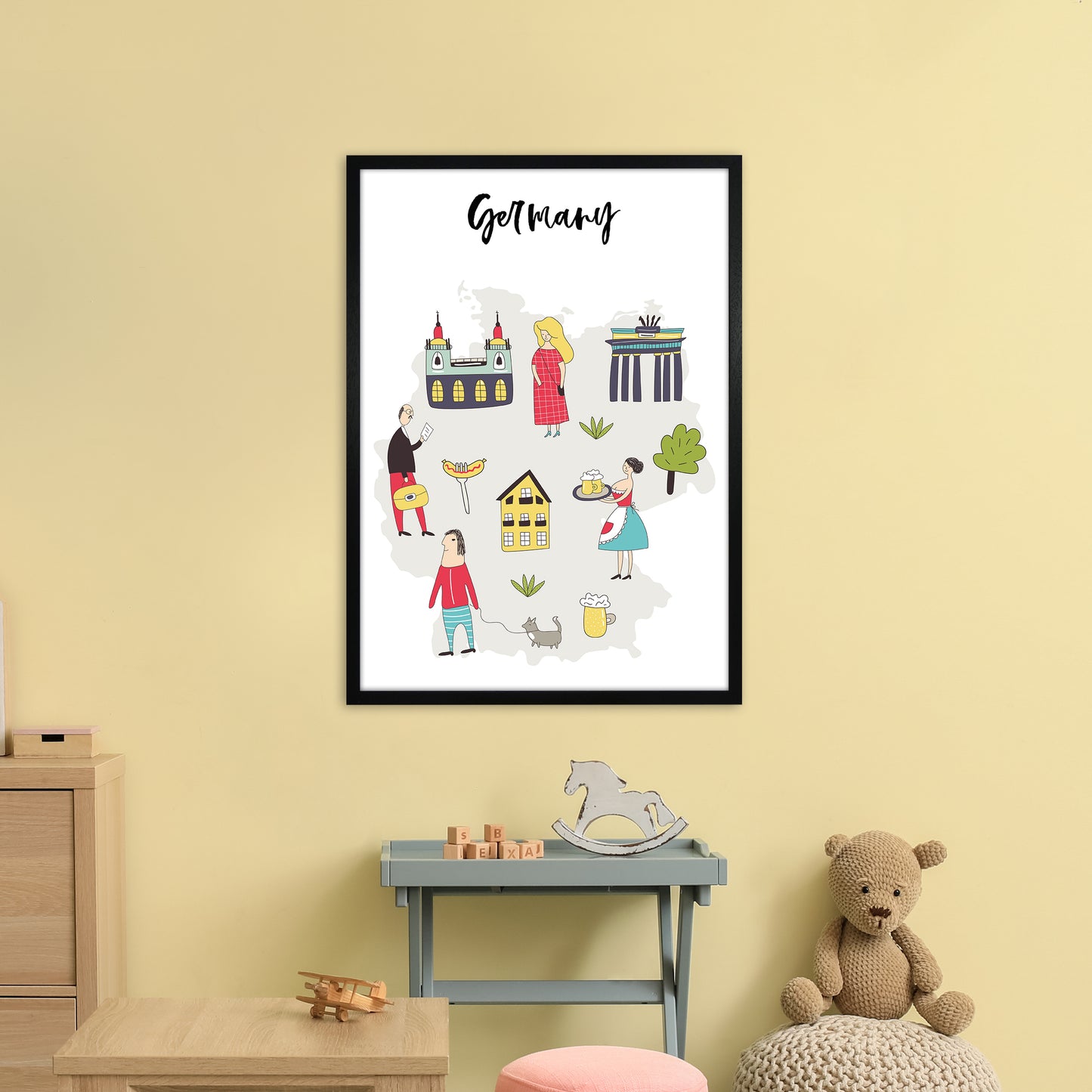 Germany Map  Art Print by Pixy Paper A1 White Frame