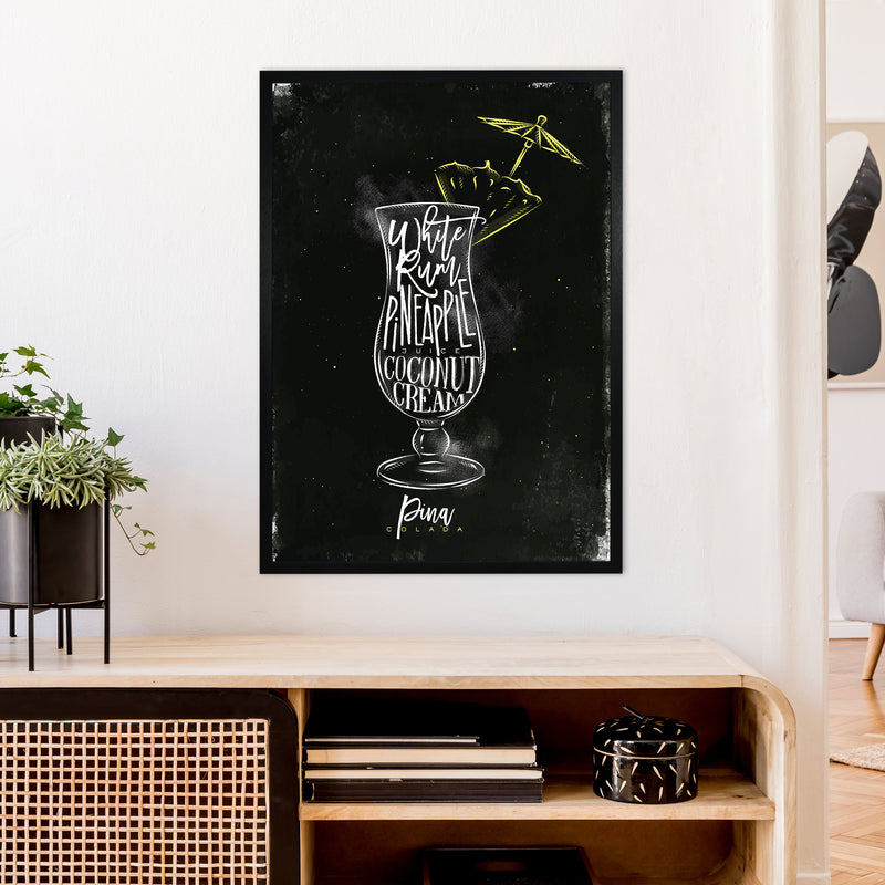 Pina Colada Cocktail Black  Art Print by Pixy Paper A1 White Frame