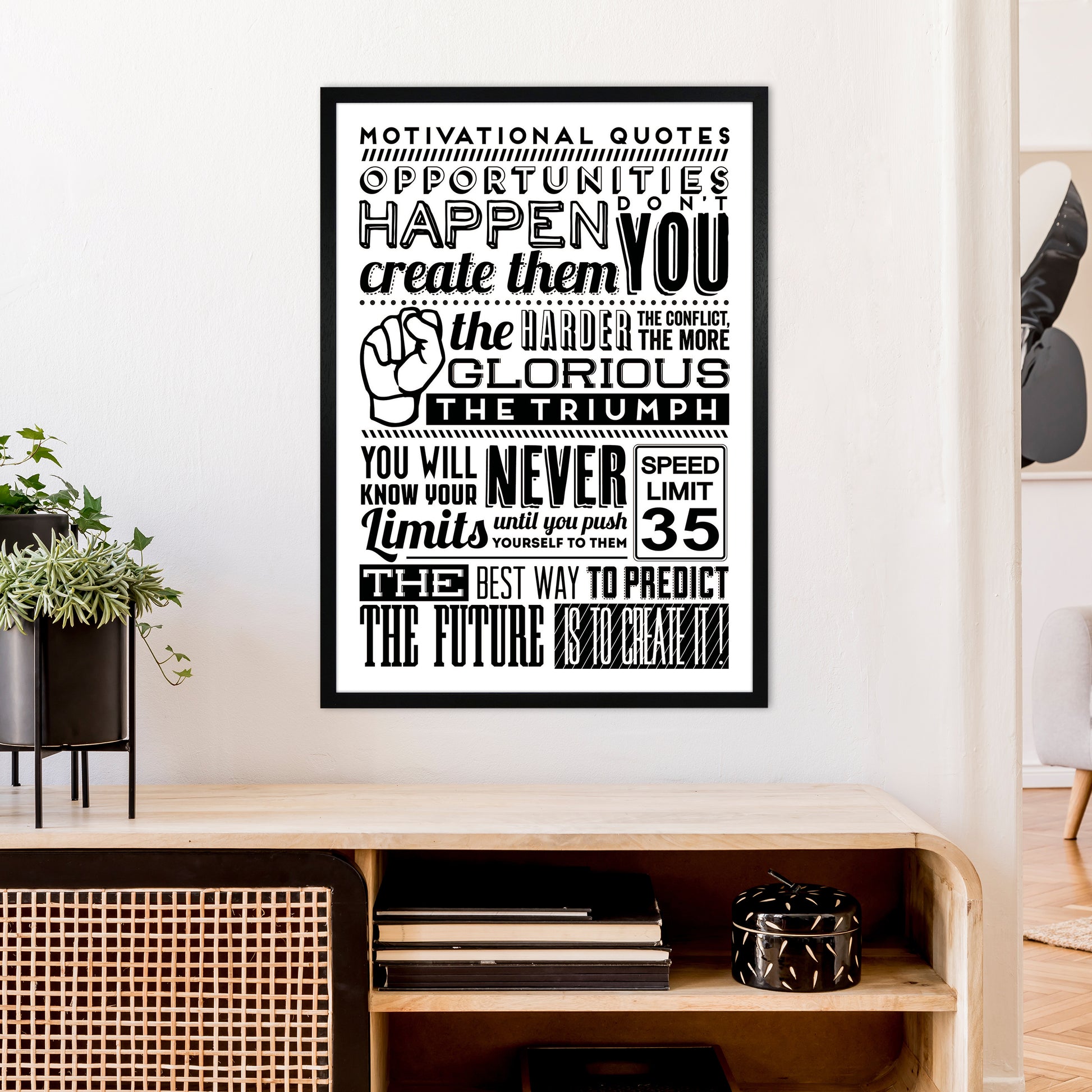 Opportunities Happen Vintage  Art Print by Pixy Paper A1 White Frame