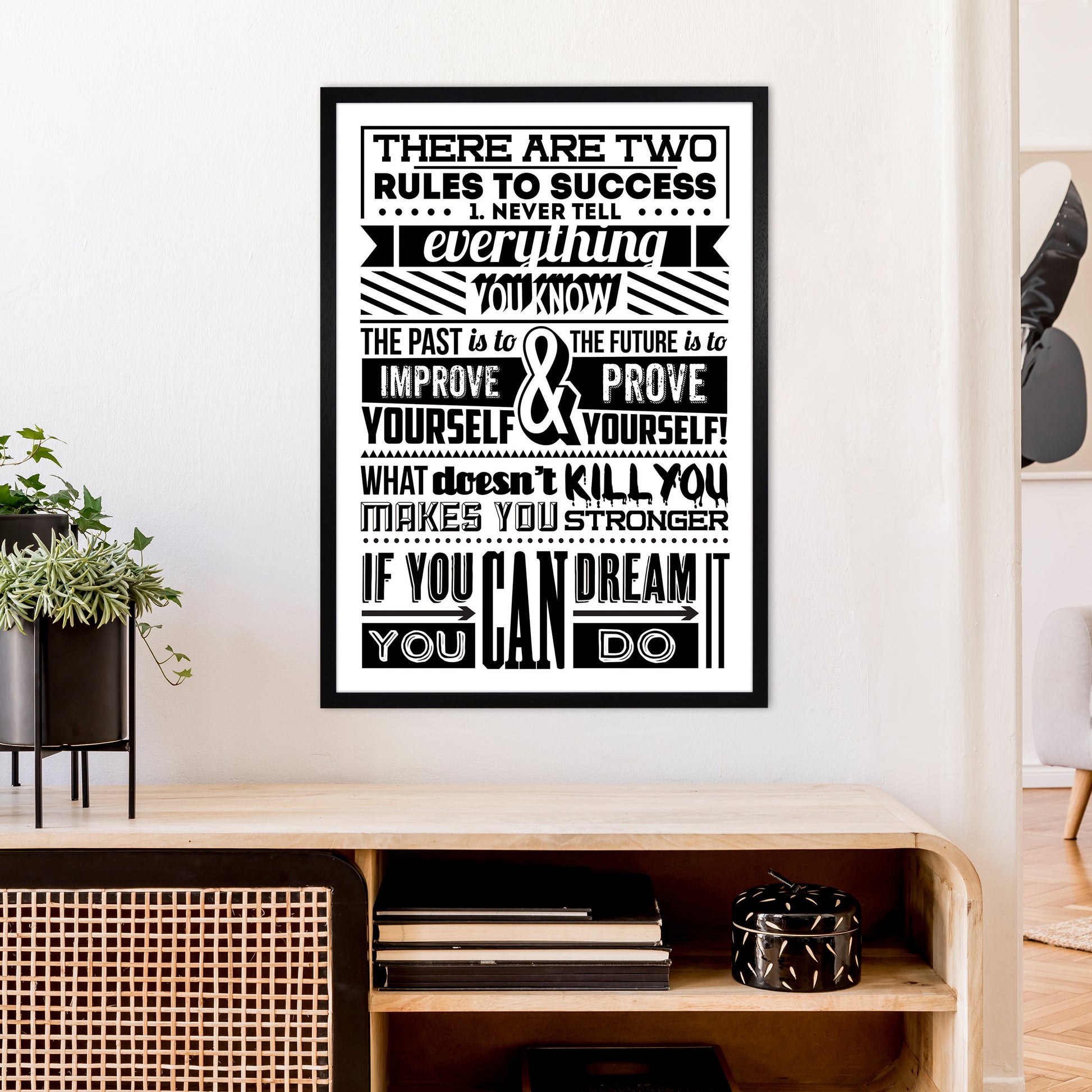Rules To Success Vintage  Art Print by Pixy Paper A1 White Frame