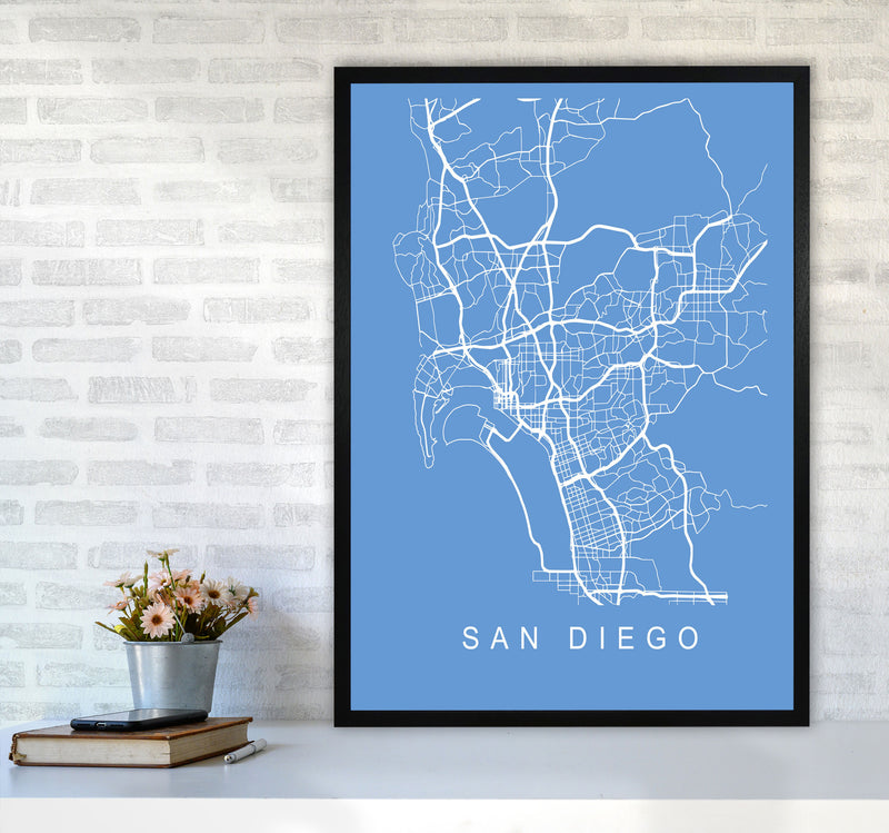 San Diego Map Blueprint Art Print by Pixy Paper A1 White Frame
