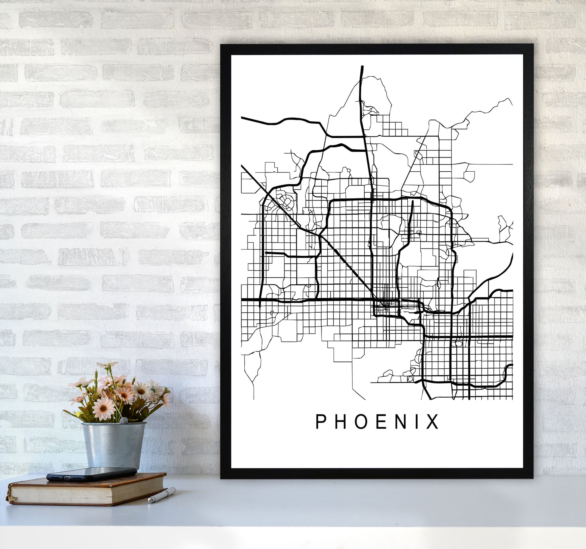 Phoenix Map Art Print by Pixy Paper A1 White Frame