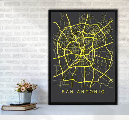 San Antonio Map Neon Art Print by Pixy Paper A1 White Frame
