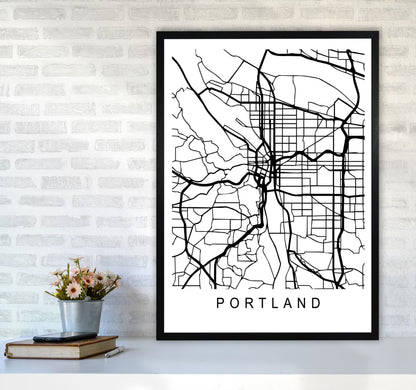 Portland Map Art Print by Pixy Paper A1 White Frame